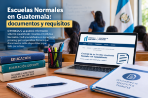Documentos y requisitos del MINEDUC para crear Escuelas Normales con Especialidades en Guatemala.