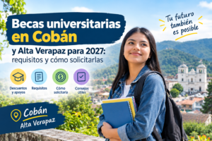 Becas universitarias en Cobán y Alta Verapaz para 2027, con información sobre requisitos, descuentos y cómo solicitarlas.